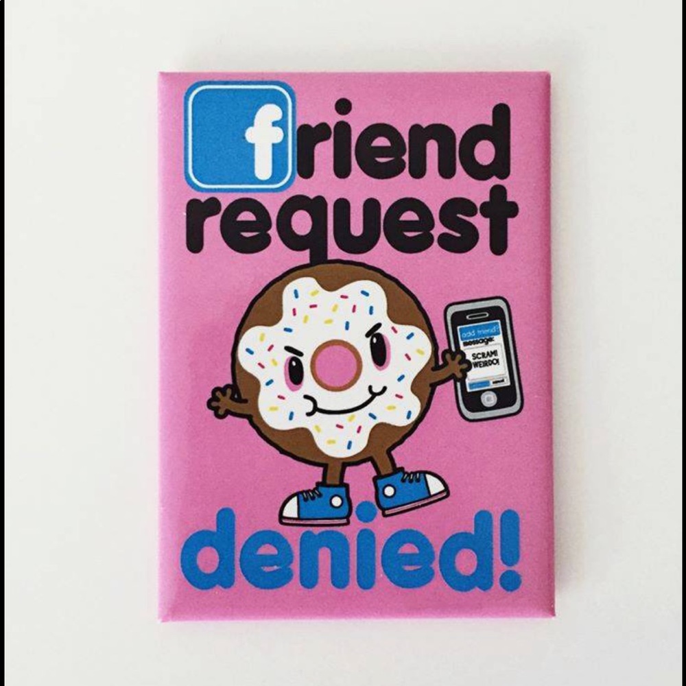 Large Pink Blue Facebook Donut Phone Friend Request Denied Fridge Magnet